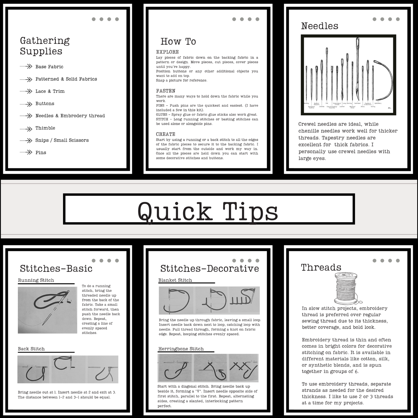 Slow Stitch Kit. Booklet. Instructions